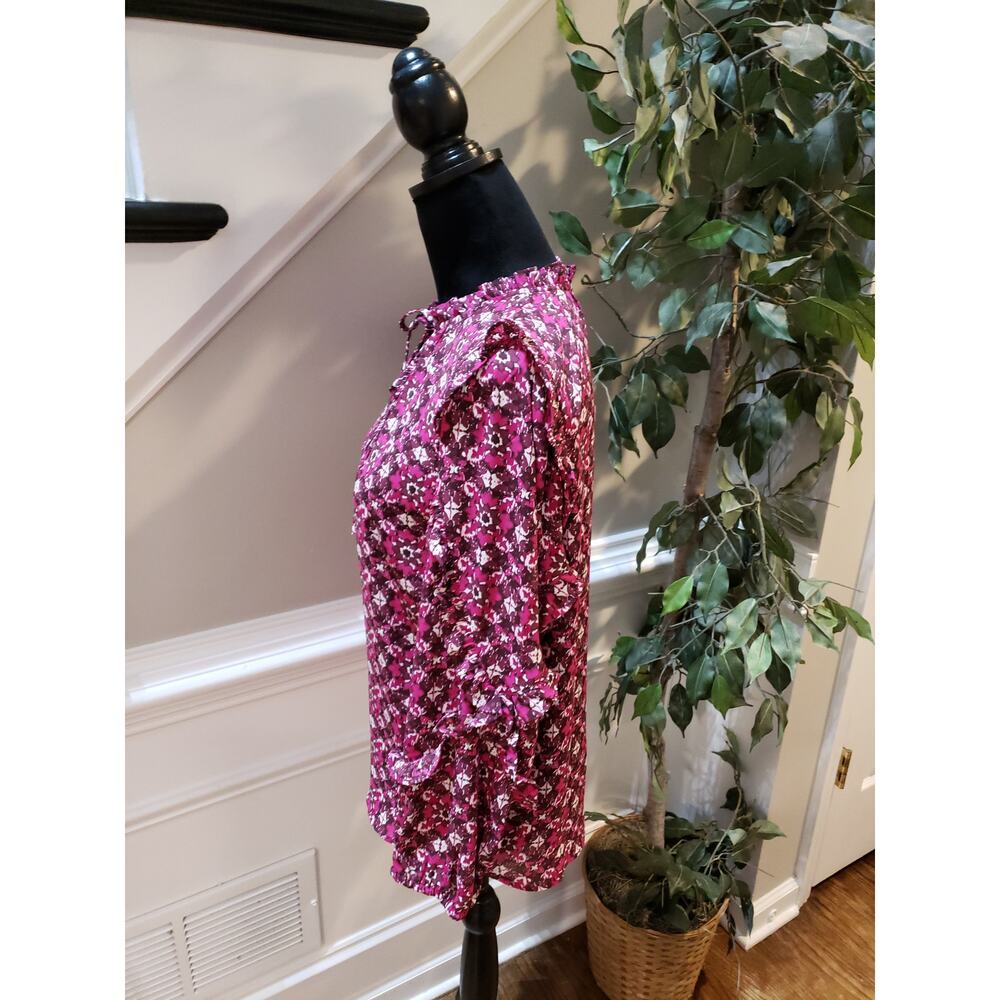 LOFT Blouse Women’s MP Pink Floral Ruffle Long Sleeve Lightweight Top - Picture 5 of 9